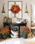 CozyNest Decor 20-inch fall wreath with autumn magnolia leaves, fruit accents, suitable for front door, porch, or mantel decor