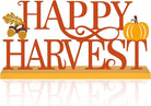 CozyNest Decor COCHIE Metal Happy Harvest sign featuring orange autumn leaves and pumpkin design for fall home or office decor.