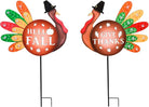 CozyNest Decor 2-piece Happy Fall yard signs with metal turkey and "Give Thanks" garden stakes, LED lights for autumn lawn decor.