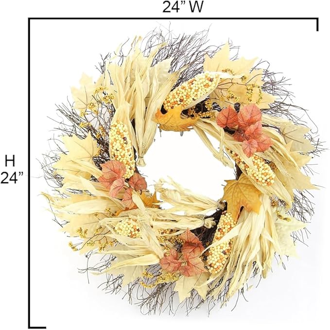 CozyNest Decor Autumn Corn Husk Wreath, 26-inch natural fall-colored artificial wreath for home, office, and event decor