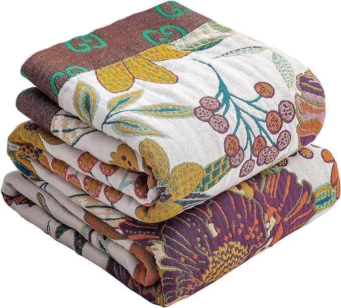 CozyNest Decor boho rustic cotton throw blanket with floral pattern, reversible, 60x80 inches, perfect for sofa or bed decor.