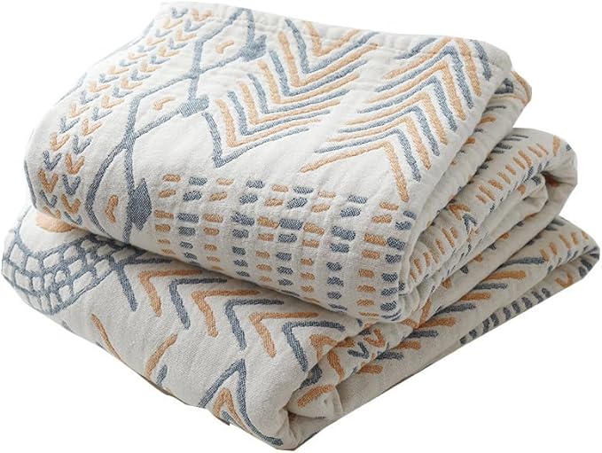 CozyNest Decor boho striped muslin blanket for adults, twin size 60x80 inches, soft 100% cotton, summer cooling bed coverlet.