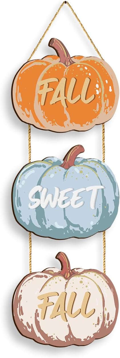 Color Valley Art Fall Pumpkin Welcome Sign set with rustic wooden hanging decorations for porch or wall, featuring autumn pumpkins.