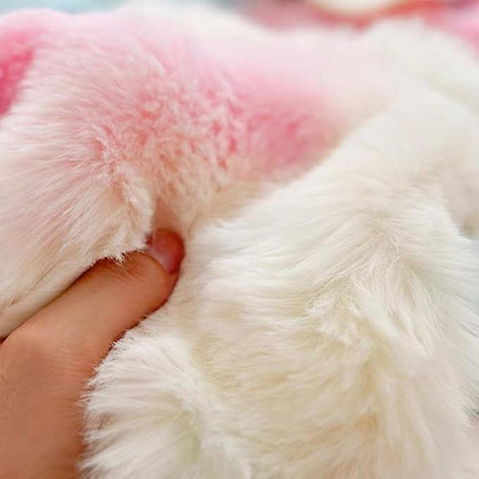Colorful rainbow faux fur throw blanket by CozyNest Decor, plush fluffy tie dye blanket for sofa, chair, or bed decor, 63x79 inches.