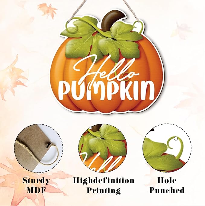 CozyNest Decor fall door decoration with pumpkin wall sign hanging on front door for harvest and Thanksgiving decor.