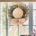 Dilicoming 16-inch spring eucalyptus wreath with bow, cozy farmhouse decor for front door, wall, or window indoor outdoor use