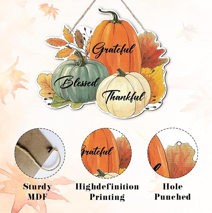 CozyNest Decor fall vibes wooden door hanger with maple leaves and mushrooms for autumn harvest and Thanksgiving home decor.