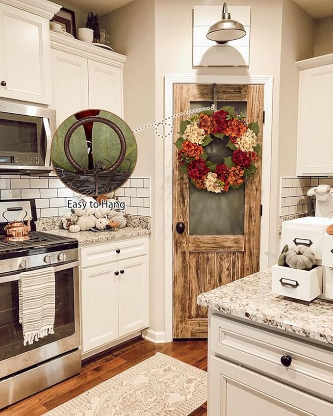 20-inch CozyNest Decor fall wreath with hydrangeas, berries, and autumn flowers for front door decor, farmhouse Thanksgiving decoration