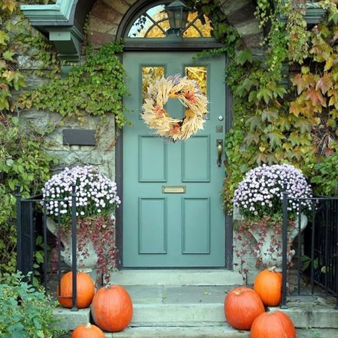 CozyNest Decor autumn corn husk wreath, 26-inch natural fall color artificial wreath for home, wedding, and event decor.