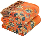 CozyNest Decor orange floral printed fall throw blanket for couch or bed, lightweight 100% cotton farmhouse quilt, 60x80 inches