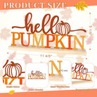 CozyNest Decor Hello Pumpkin metal sign in orange with fall-themed text, perfect for home or office autumn decor.