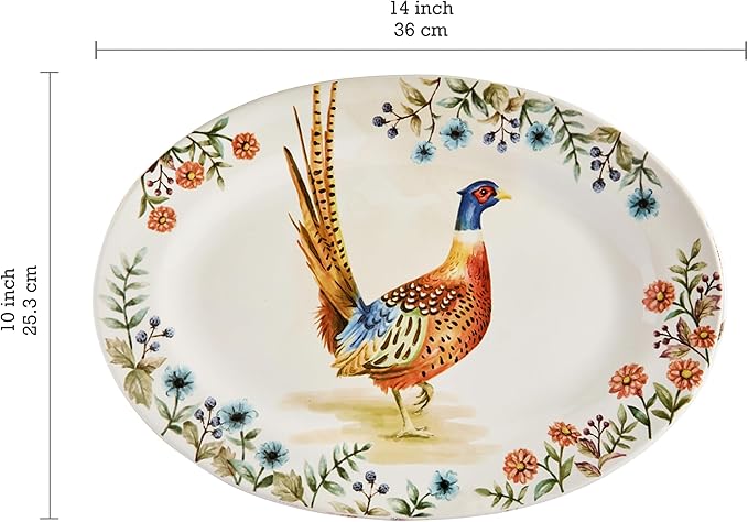 CozyNest Decor Bico Autumn Birds 16 and 14-inch oval platter set, microwave and dishwasher safe for serving fish, chicken, turkey.
