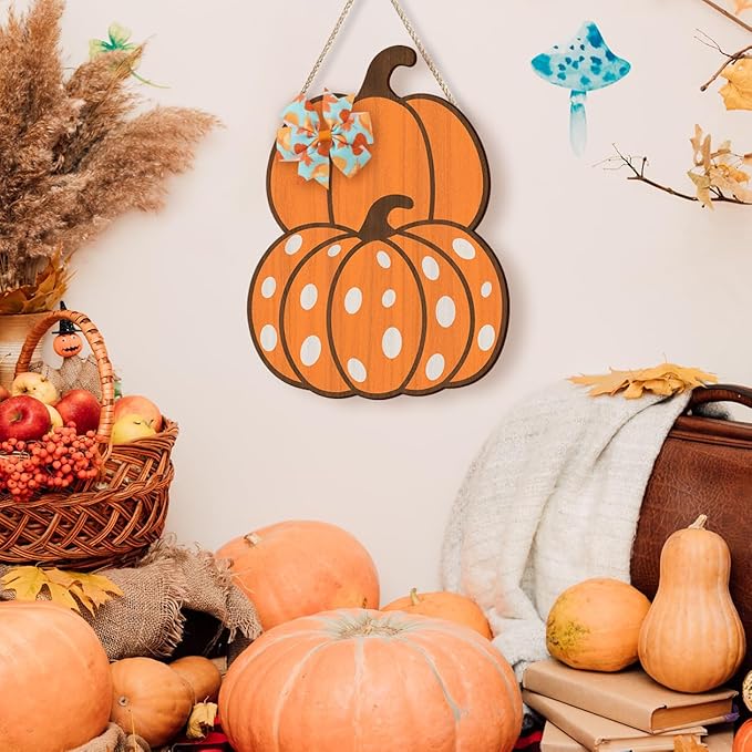 Color Valley Art wooden pumpkin door sign by CozyNest Decor, rustic fall decor wall art for Thanksgiving porch decoration.