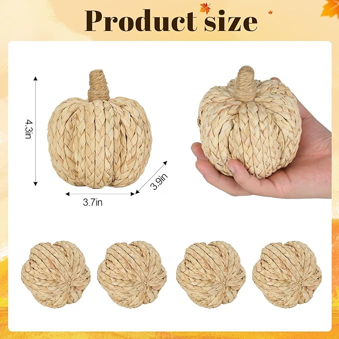 CozyNest Decor artificial 4.3-inch braided cornhusk pumpkin centerpiece set with woven pumpkins and natural corn stalks for fall decor.