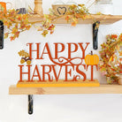 CozyNest Decor COCHIE Metal Happy Harvest sign in orange with autumn leaves, perfect for fall home or office autumn pumpkin decor