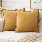 CozyNest Decor MIULEE 16x16 inch gold farmhouse throw pillow covers with stitched edges, soft chenille, perfect for sofa or bed decor.