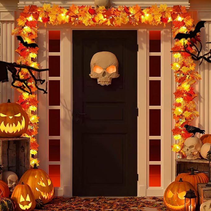 CozyNest Decor 4-pack fall garland with maple leaves and lights, 23.6FT indoor outdoor autumn Thanksgiving Halloween Christmas decor
