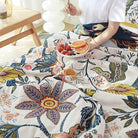 CozyNest Decor boho floral muslin bed blanket, 80x90 inches, soft 6-layer cotton gauze, summer cooling, farmhouse home decor.