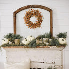 CozyNest Decor 22-inch artificial fall wreath with eucalyptus leaves, wildflowers, and harvest accents for front door or wall decor.
