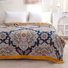 Boho spiral flower muslin blanket for adults, twin size 60x80 inches, soft 100% cotton gauze, cozy bohemian bed coverlet