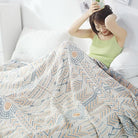 CozyNest Decor boho striped muslin blanket for adults, twin size 60x80 inches, soft 100% cotton, summer cooling bed coverlet.