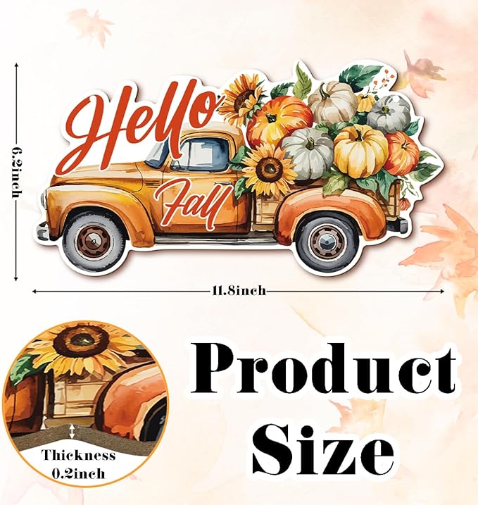 Rustic Hello Fall wooden hanging truck sign by CozyNest Decor, autumn harvest decor for home interior and exterior.
