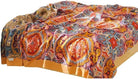 Boho orange muslin bed blanket by CozyNest Decor, 80x90 inches, soft 4-layer gauze cotton with floral geometric design.