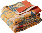 CozyNest Decor boho muslin bed blanket with floral orange design, 4-layer gauze cotton, 80x90 inches, soft and cooling for summer.