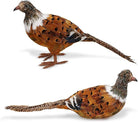 CozyNest Decor feathered pheasant figurine set with natural feathers, woodland animal decor for fall or autumn harvest celebrations.