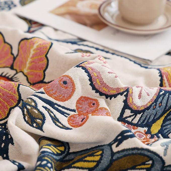 CozyNest Decor boho floral muslin blanket for adults, twin size 60x80 inches, soft 4-layer cotton summer cooling bed coverlet