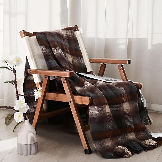 CozyNest Decor ZonLi brown throw blanket with tassels, 50x60 inches, lightweight and warm for couch, bed, or outdoor use.