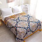 Boho spiral flower muslin blanket for adults, twin size 60x80 inches, soft 100% cotton gauze, cozy bohemian sofa or bed coverlet