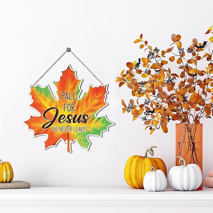 CozyNest Decor fall Jesus-themed sign with maple leaf design, perfect for farmhouse autumn decor on front door or wall.