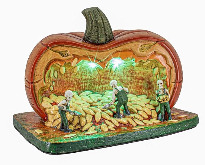 Colorful porcelain gourd gathering ghouls Halloween village with LED lights, CozyNest Decor collectible building, 7.75 x 6 x 5.75 inches