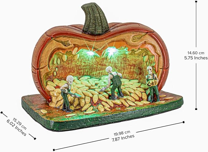 Colorful porcelain Gourd Gathering Ghouls Halloween village collectible with LED lights, CozyNest Decor spooky spooky scene, 7.75 x 6 x 5.75 inches