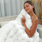 CozyNest Decor ivory faux fur throw blanket with thick plush, fluffy rabbit fur texture, perfect for couch, sofa, or bed.