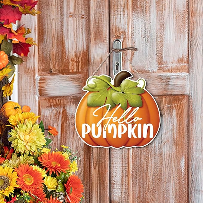 CozyNest Decor fall door decoration with pumpkin-themed sign, perfect for farmhouse porch, indoor or outdoor Thanksgiving decor