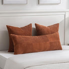 Rust terracotta boho decorative throw pillow covers by CozyNest Decor, 18x18 inch, soft corduroy patchwork for couch or bed decor.