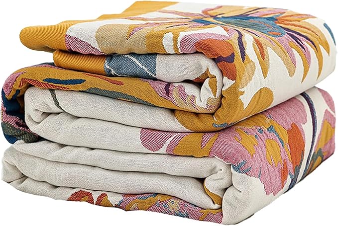 CozyNest Decor boho large cotton throw blanket with floral and butterfly design, perfect for bed or couch, lightweight and soft.