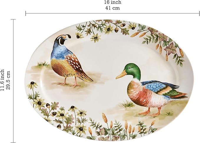 CozyNest Decor Bico Autumn Birds 16 and 14-inch oval platters set for serving fish, chicken, or turkey, microwave and dishwasher safe