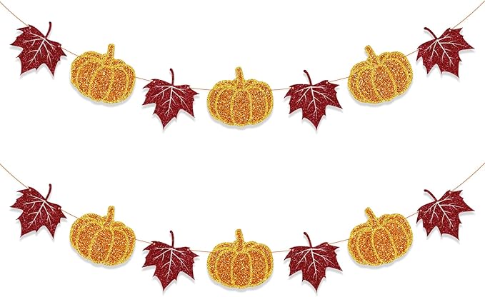 CozyNest Decor fall decorations banner with pumpkin and maple leaves, autumn harvest bunting for Thanksgiving home decor.