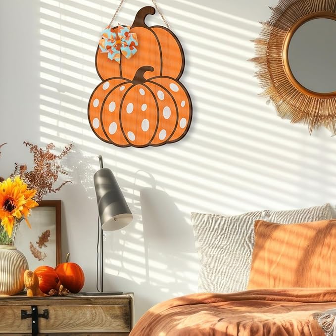 Color Valley Art wooden pumpkin door sign by CozyNest Decor, rustic fall decor wall art for Thanksgiving porch decoration.