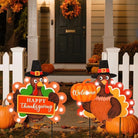 CozyNest Decor outdoor metal fall garden stakes with LED lights, featuring Happy Thanksgiving, pumpkin, turkey, and welcome signs.