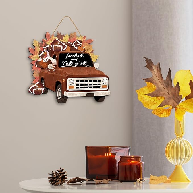 CozyNest Decor fall pumpkin welcome sign with autumn-themed wooden plaque, rustic porch decor featuring "Hello Fall" lettering.
