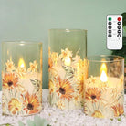 CozyNest Decor MELTONE Autumn Sunflower Flameless Candles with remote, real wax, flickering glow in glass for home and holiday decor