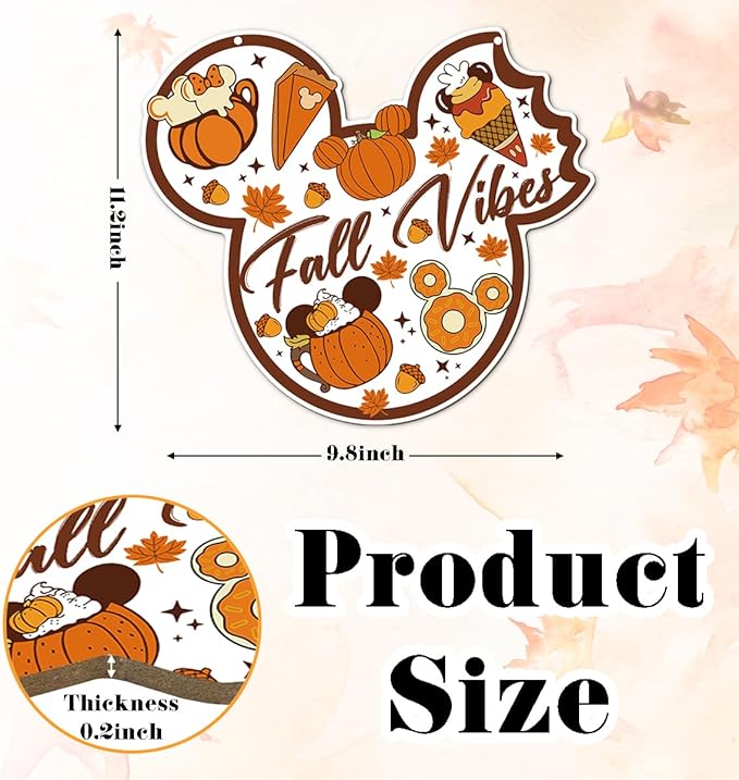 Fall Vibes door hanger with a mouse, wooden maple leaves, and mushrooms, perfect for autumn harvest and Thanksgiving home decor.