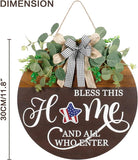 Rustic round wood welcome sign by CozyNest Decor with seasonal designs, ideal for front door outdoor farmhouse home decor.