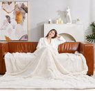 CozyNest Decor white checkered faux rabbit fur twin bed blanket, soft fuzzy minky throw for couch or bed, 60x80 inches ivory