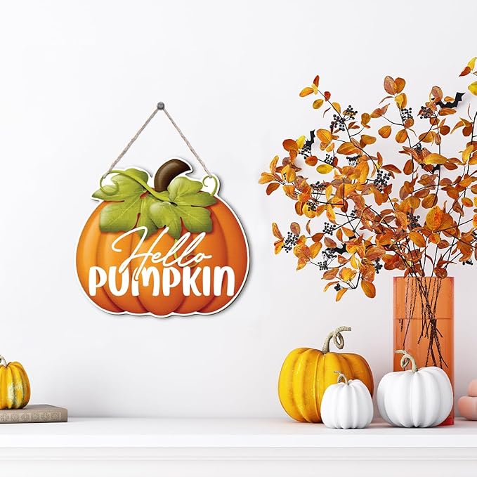 CozyNest Decor fall pumpkin wall sign for door or porch, seasonal autumn harvest door decoration for indoor or outdoor use.