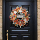 CozyNest Decor 24-inch fall wreath with lamb's ear leaves, roses, berries, and wooden sign for front door autumn decoration